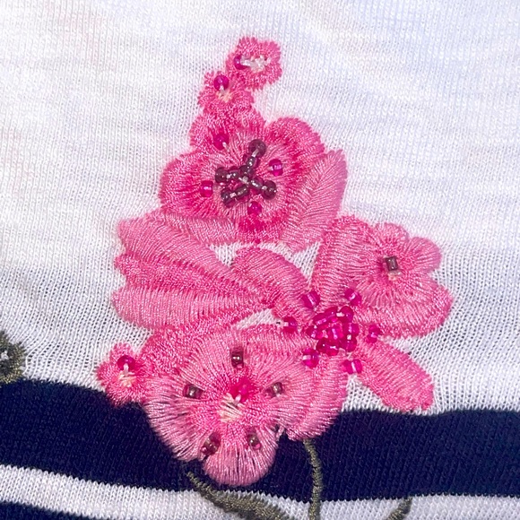 NWT Talbots Small 3 Quarter Sleeve striped blouse with floral embroidery - Picture 7 of 11